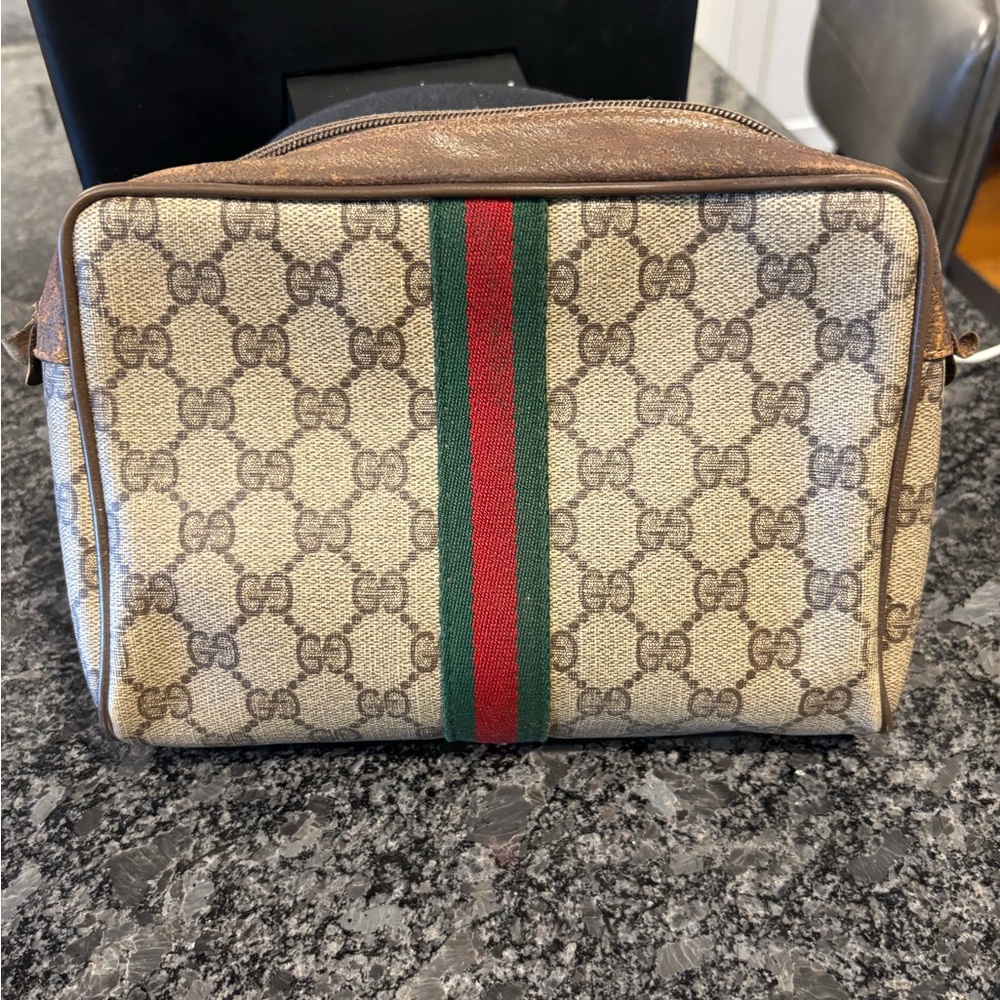 SOLD!!!!Gucci Beige Monogram Bag with Red and Green Accent